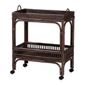 bali & pari Lombok Natural Rattan Wine Cart - Handwoven Wicker 2-Tier Mobile Bar Cart with Raised Tray Top Kitchen or Lounge, Espresso